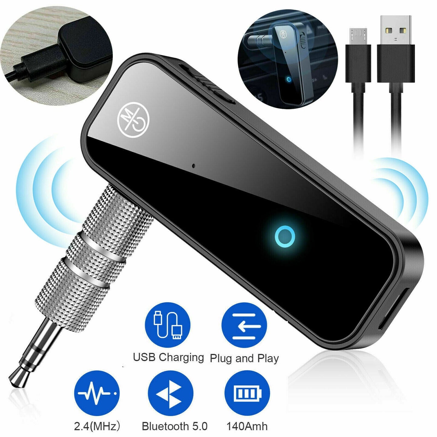 Bluetooth 5.0 2in1 Transmitter Receiver Car Wireless Audio Adapter USB 3.5mm Aux - Alpha Auto Rental - Alpha Auto Rental